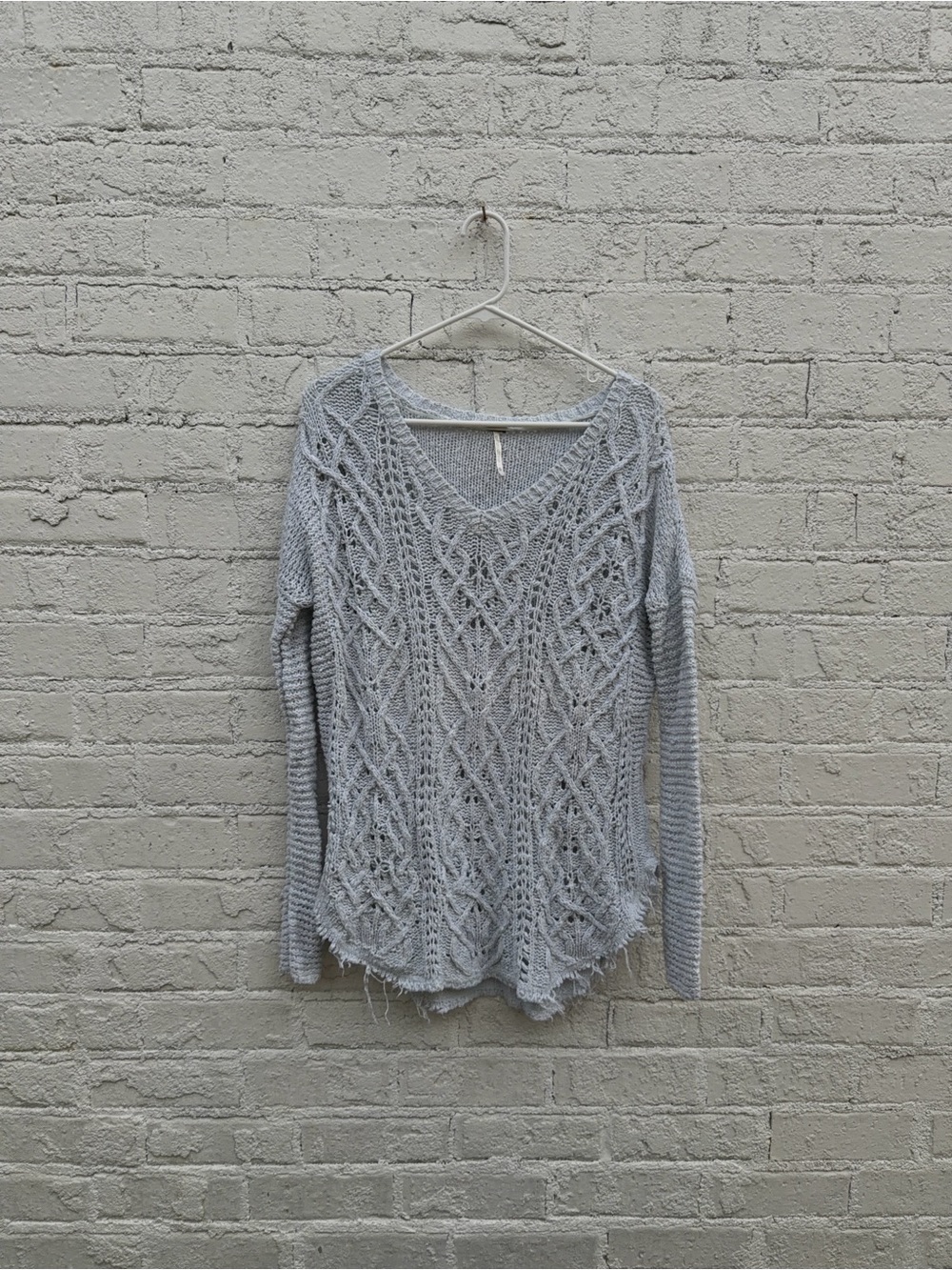 Free People Light Blue Open Knit V-Neck Sweater sz XS
